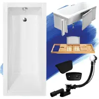 Besco MODERN ligbad 120 x 70 cm wit met styropor ombouw met hoofdsteun met bamboe badplank