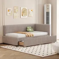 MODFU Uitschuifbed, dagbed, 90x200 cm, met lattenbodem en twee grote opbergladen, kinderbed voor tieners, grijs (zonder matras)