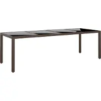Syfax Tuintafel met glazen blad poly rattan bruin