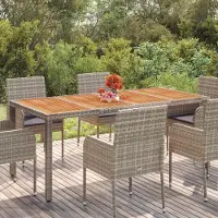 The Living Store De Living Store tuintafel met houten blad, grijs, 190x90x75 cm, van polyrotan
