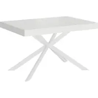 Ityhome - Uittrektafel 140/400 x 90 cm, Plaker Esche, wit, tafelpoten wit