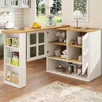 MODFU Draaibare keukenkast, multifunctionele draaibare keukenkast met plank en glazen element, met een snackplank en 5 planken, wit
