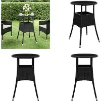 vidaXL Tuintafel Ø60x75 cm, glasplaat en polyrotan, zwart - Tuintafel - Tuintafels - Tuin eettafel - Buiten eettafel