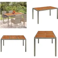 vidaXL Tuintafel met houten blad, grijs, 150x90x75 cm, polyrotan - Tuintafel met houten blad - Tuintafels met houten bladen - Tuinmeubels - Eettafel
