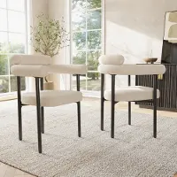 OKWISH Eetkamerstoelen, set van 2, bekleed met fluweel, beige kleur, met metalen poten, keukenstoel met rugleuning, geschikt voor eetkamer, woonkamer en slaapkamer
