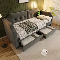 MODFU Ledikant 140x200 cm – Stapelbed met uitschuifbed en stevige trap – 3 slaapplaatsen – Massief hout – Grijs