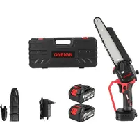 OEM Elektrische kettingzaag, borstelloze motor, 8 inch geleiderail, set met 2 batterijen