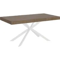 Ityhome - Uittrektafel 160/264 x 90 cm, blad in "Plaker" notenhout, poten in wit