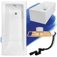 Besco TALIA ligbad 170 x 75 cm wit met baddrager met bamboe badplank