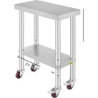 OEM RVS keukentafel, voorzien van 4 wielen, draagvermogen van 100-300 kg, afmetingen 24 x 12 inch