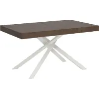 Ityhome - Uittrektafel 140/244x90 cm, model Karida, met notenkleurige poten en een wit tafelblad