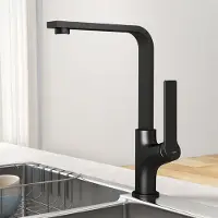 Emke Keukenmengkraan, spoelwastafelmengkraan, eenhendelmengkraan, draaibare kraan (360°), keukenmengkraan met plat uitloop, messing, matzwart