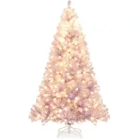 Costway 225 cm kunstkerstboom met warmwitte LED-verlichting, 8 lichtmodi en metalen voet, kerstboom, kunstboom, paars