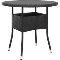 Syfax Tuintafel Ø80x75 cm gehard glas en poly rattan zwart
