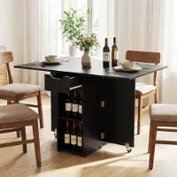 Costway Eettafel, inklapbaar, keukentafel met wielen, lade en 2 opbergplanken, inklaptafel voor 2-4 personen, eettafel 120x72x75 cm, zwart