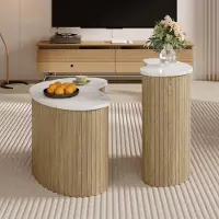 STILVORA Salontafel Set Van 2 - Organische Vorm Met Opbergruimte - Flexibel Voor Woonkamer Slaapkamer - MDF - Wit;Natuurlijk - 60x37x38