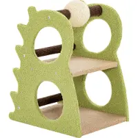 Costway Kraboom, klein, dinosaurusvormig, 2-laags kattenboom met een draaibare sisal krabbal en zachte pluche bekleding. Groene kattenkrabpaal, kattenmeubel