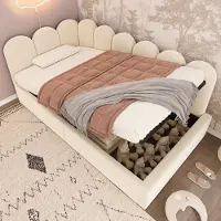 MODFU Bedframe 90x200 cm – roze fluweel – uitrolbaar slaapbank met verstelbare LED – dagbed