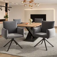 Flieks eethoekstoelen (4 stuks), 360° draaibare loungestoel, gestoffeerde stoel van fluweel, eethoekstoel met 4 metalen poten, ademend materiaal, grijs
