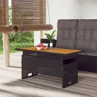 The Living Store Tuintafel Zwart, 100x50x43/63 cm, acaciahout en polyrotan