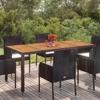 Prolenta Maison Exclusive - Tuintafel met houten blad, zwart, 190x90x75 cm, polyrotan
