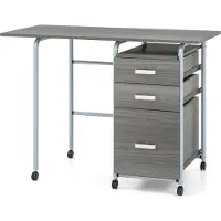 Costway 105x50x75 cm inklapbare computerbureau met 3 lades, wielen en metalen frame, ruimtebesparend bureau, inklapbaar, grijs