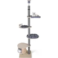 Costway Kraboom, van vloer tot plafond, 236-271 cm, 5-laags kattenboom, dikke palen, hoge krabboom, klimboom met hol, platform en hangmat, grijs