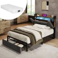 STILVORA Bedframe 90x200 cm – beige linnen – dagbed met uittrekbaar bed (90x190 cm) en 2 lades