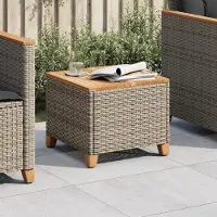 Prolenta Maison Exclusive - Tuintafel, grijs, 45x45x37 cm, polyrotan, acaciahout
