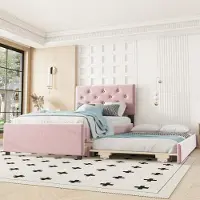Sweiko -Gestoffeerd bed- 90x200cm- bed met lattenbodem (zonder matras)- bed met rolcontainer- fluweel- minimalistisch- roze