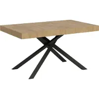 Ityhome - Uittrektafel 140/400 x 90 cm, model Karida, eikenhout, naturel, poten in antracietkleur