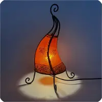 SIMANDRA Oosterse lamp, hennep lamp, Marokkaanse lederen lamp, tafellamp, vloerlamp, Coq Sonne, 40 cm, oranje