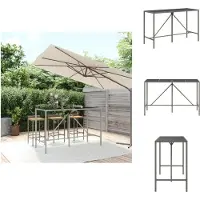 vidaXL Bartafel met glazen blad, grijs, 180x70x110 cm, polyrotan - Tuintafels