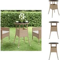 vidaXL Tuintafel Ø60x75 cm, glasplaat en polyrotan, beige - Tuintafels