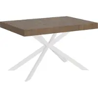 Ityhome - Uittrektafel 140/224 x 80 cm, blad in "Plaker" notenhout, poten in wit