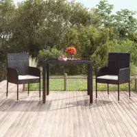 Prolenta Maison Exclusive - Tuintafel met glazen blad, zwart, 90x90x75 cm, polyrotan