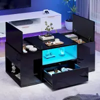 STILVORA Salontafel - Hoogglans Met LED-Verlichting En Lade - Met 2 Opbergvakken Voor Woonkamer - Spaanplaat - 100x50x40 Cm - Zwart