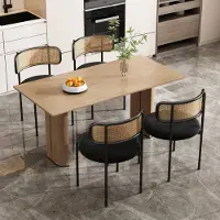 Flieks rieten stoel, set van 4 eetkamerstoelen met metalen poten, woonkamerstoelen, gestoffeerde stoelen met fluwelen bekleding, eetkamerstoel, keukenstoel, zwart