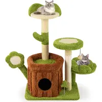 Costway Kraboom, kattenboom met kattenhol, plateaus, slaapplek, bal en plank, krabpaal voor katten, kattenmeubilair, klimboom, groen + bruin, 55x40x92 cm