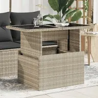 Prolenta Maison Exclusive - Tuintafel met glazen blad, lichtgrijs, 100x55x73 cm, polyrotan