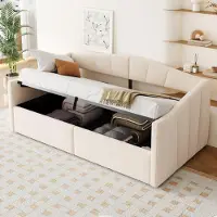 STILVORA Gestoffeerd Bed 90x200 cm – Eenpersoonsbed met hydraulische opbergruimte & lattenbodem – Armleuningen – Fluweel – Beige – Zonder Matras