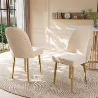 MODFU Eetkamerstoelen bekleed (2 stuks) met metalen poten, fauteuil, ergonomische stoel met rugleuning, stoelen voor de eetkamer en keuken, geschikt voor woonkamer en slaapkamer, beige