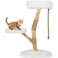 Costway 90 cm kraboom, kattenboom met 3 pluche zitplaatsen, touw en krabpalen, katten toren, kattenmeubel, krabboom, klimboom, katten, massief hout