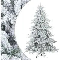 Syfax Kunst Kerstboom met Geveerde Takken, Sneeuw Bedekt Wit 210 cm