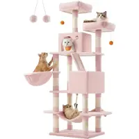 Feandrea Kraboom Groot, 168 cm hoog. Kraboom met 13 krabpalen, 2 plateaus, 2 verborgen ruimtes, mand, hangmat en pluchen ballen