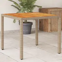 Prolenta Maison Exclusive - Tuintafel, beige, 90x90x75 cm, polyrotan, acaciahout