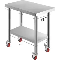 OEM RVS keukentafel, voorzien van 4 wielen, draagvermogen van 100-300 kg, afmetingen 30 x 18 inch