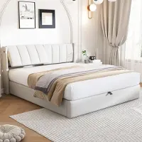 MODFU Bedframe 140x190 cm – Wit PU met verstelbaar hoofdeinde (0-30°) & LED