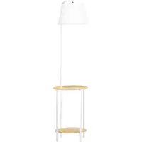 Fortuna Lai staande lamp, 162 cm, 40 W, vloerlamp met 2 plateaus en linnen lampenkap in wit metaal, geschikt voor woonkamer en slaapkamer