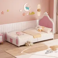 Sweiko gestoffeerd kinderbed, 90x200 cm, met hoofdeinde met sierlijst, kindvriendelijke afwerking aan het hoofdeinde en voeteneinde van het bed, en een twekleurig patchworkdesign